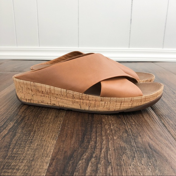 Fitflop Shoes - Fitflop KYS Leather Crossover Strap Slide Sandals - Size 10